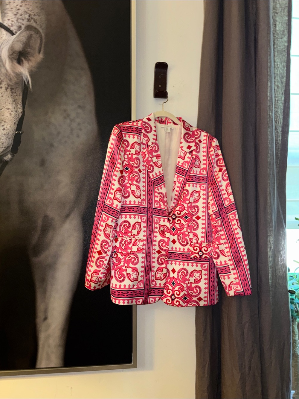 House of Harlow 1960 Pink and White Patterned Blazer